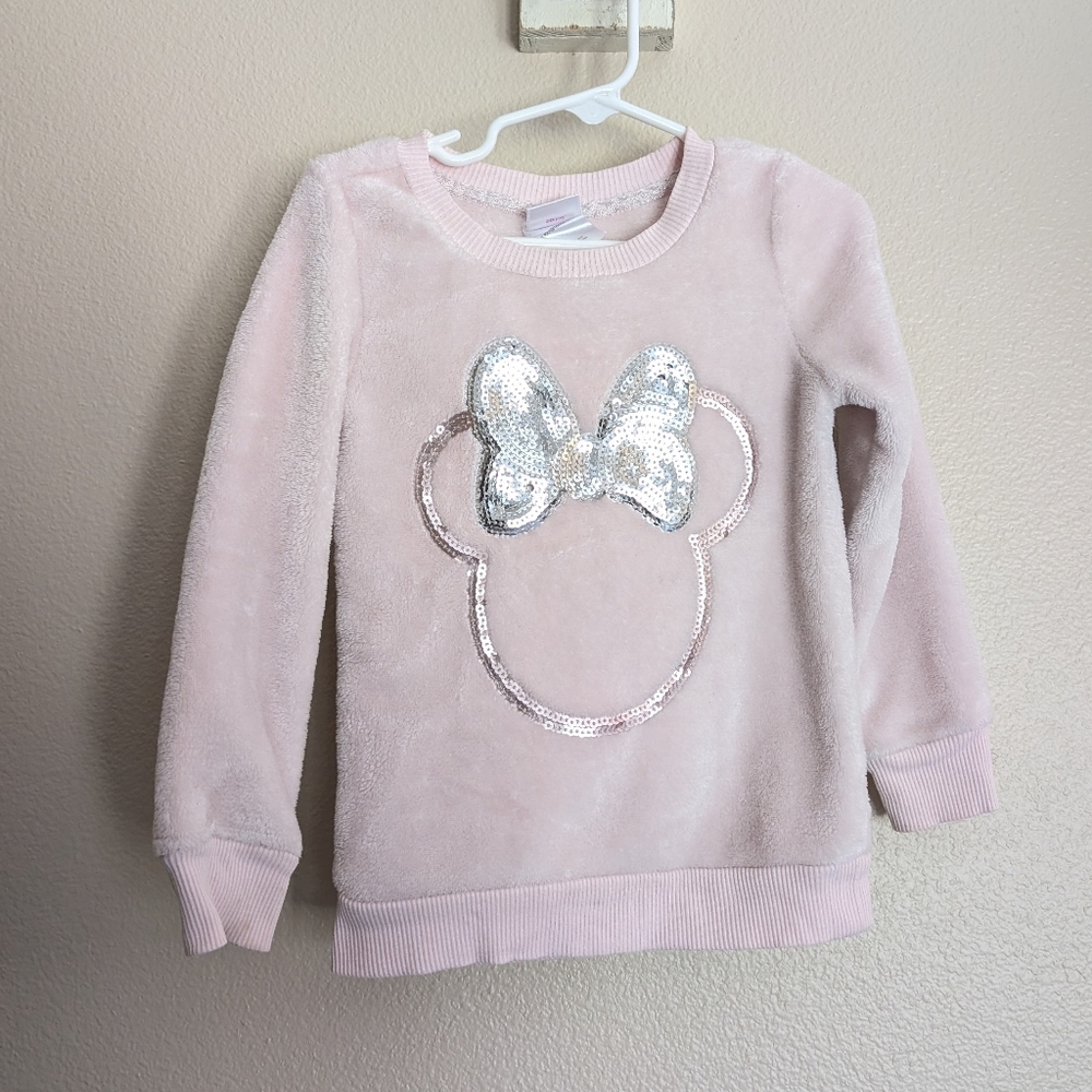 Disney Minnie Mouse Sweatshirt Blush Pink Plush with Sequin Minnie Size 4T